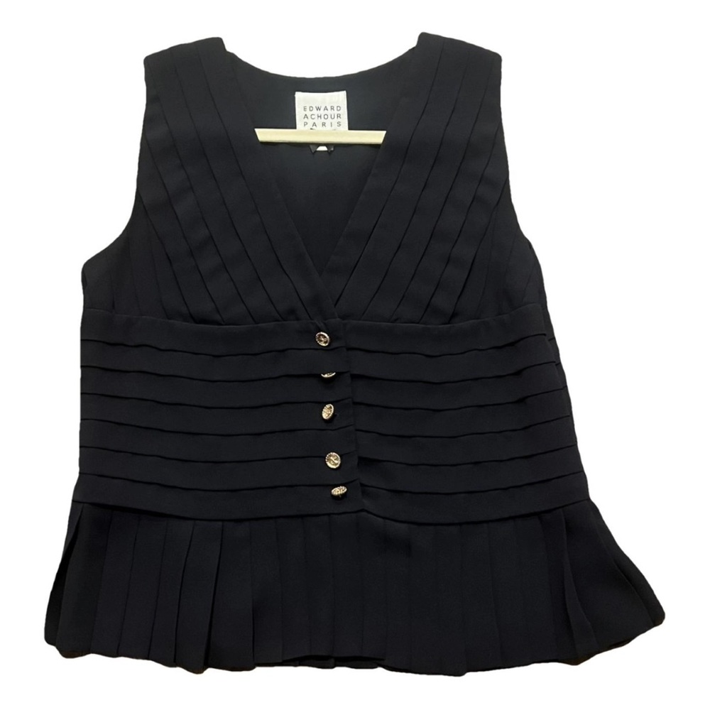 Edward Achour Black Ruffled Sleeveless Top